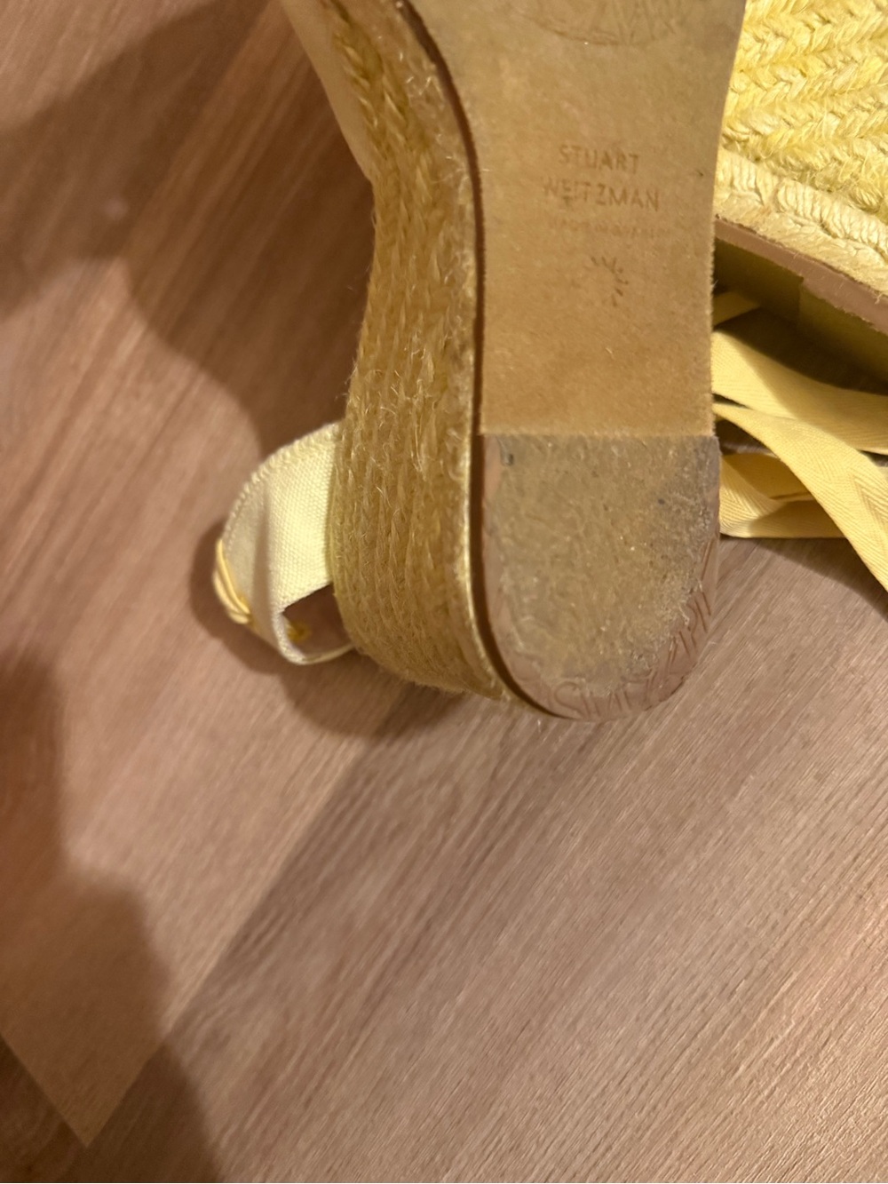Stuart Weitzman Pale Yellow Espadrille Wedge Sandals - Picture 9 of 12